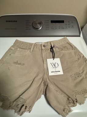 Mica Denim Distressed Khaki Denim Shorts